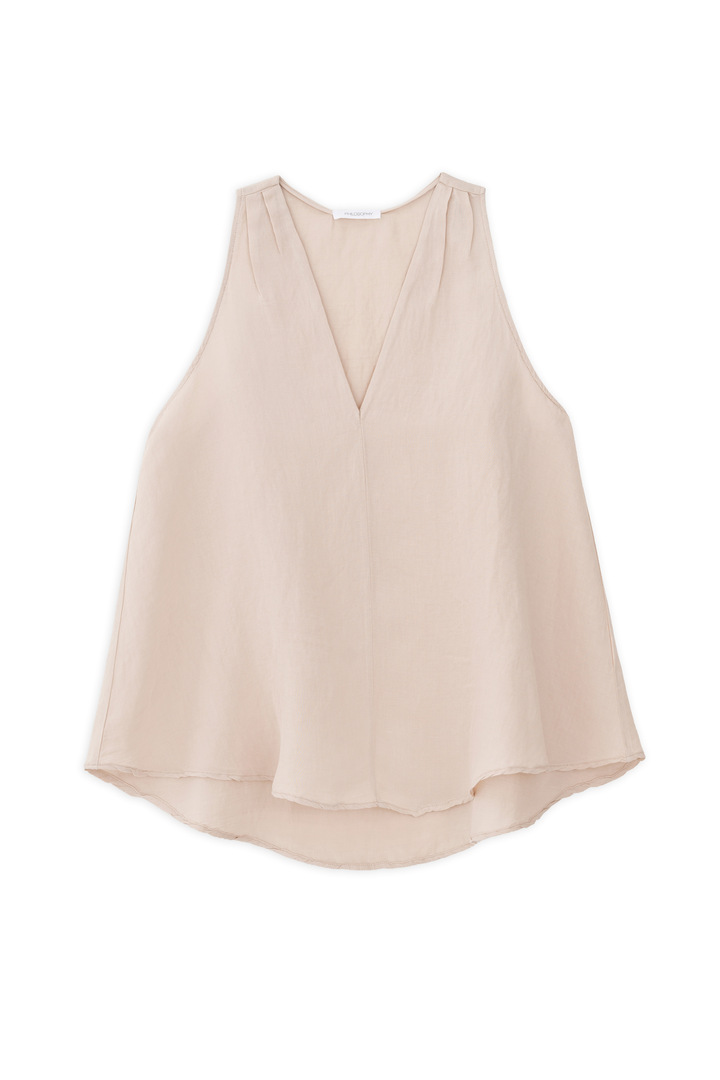 GAUZE V NECK TOP LIGHT BEIGE