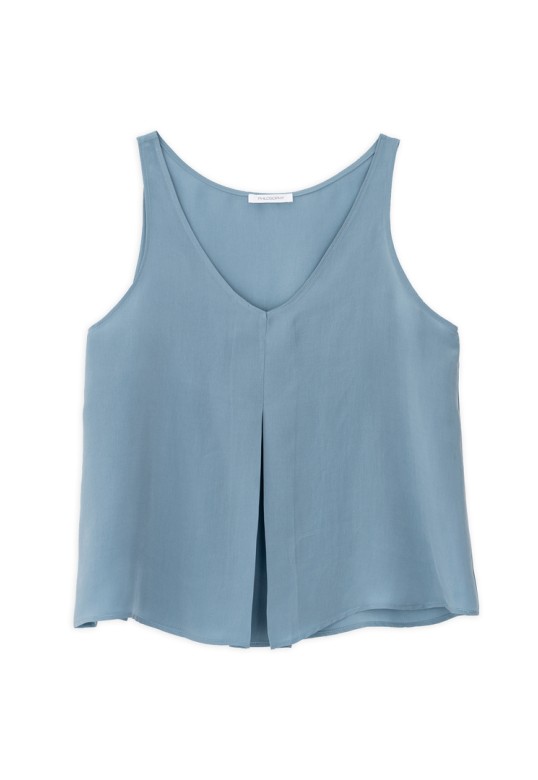 CUPRO V NECK CROPPED TOP DUSTY BLUE