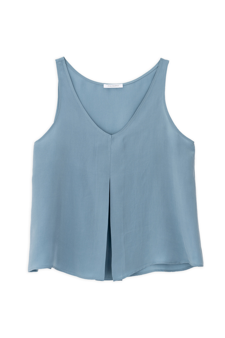 CUPRO V NECK CROPPED TOP DUSTY BLUE