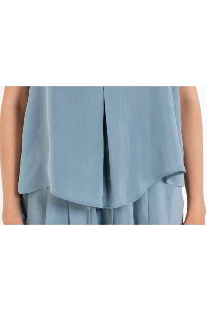 CUPRO V NECK CROPPED TOP DUSTY BLUE