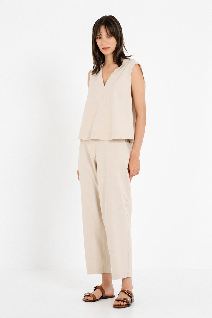 COTTOΝ LYOCELL CROPPED TOP LIGHT BEIGE