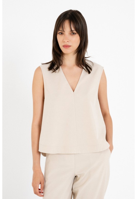 COTTOΝ LYOCELL CROPPED TOP LIGHT BEIGE