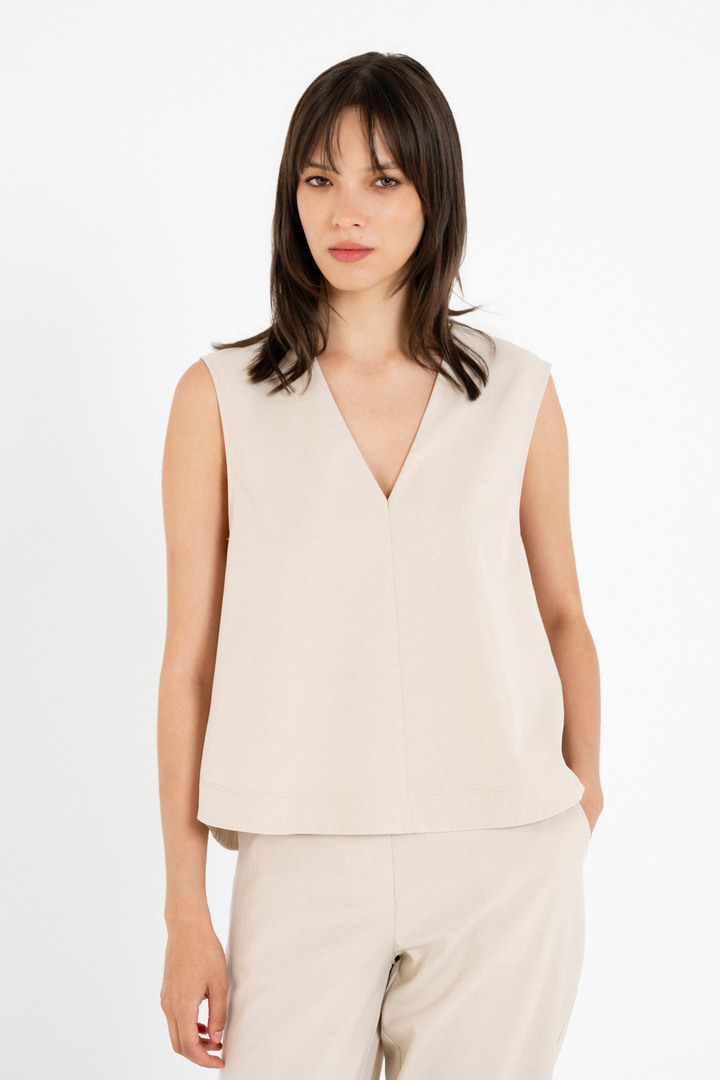 COTTOΝ LYOCELL CROPPED TOP LIGHT BEIGE