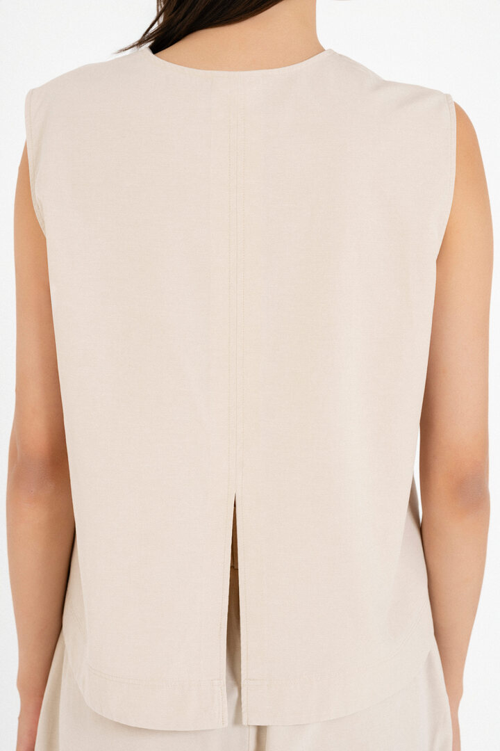 COTTOΝ LYOCELL CROPPED TOP LIGHT BEIGE