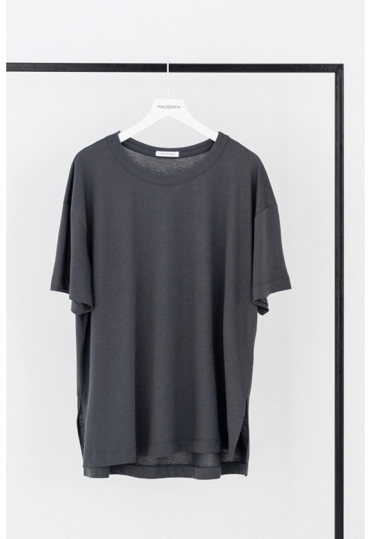 ORGANIC JERSEY OVERSIZED LONG T-SHIRT GRAPHITE