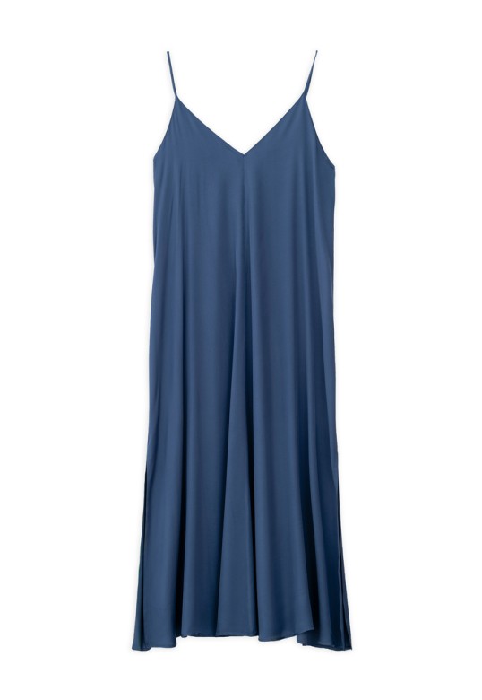 SATIN FINE ECOVERO SLIP DRESS  BLUE