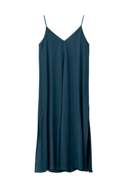 SATIN FINE ECOVERO SLIP DRESS DARK EMERALD