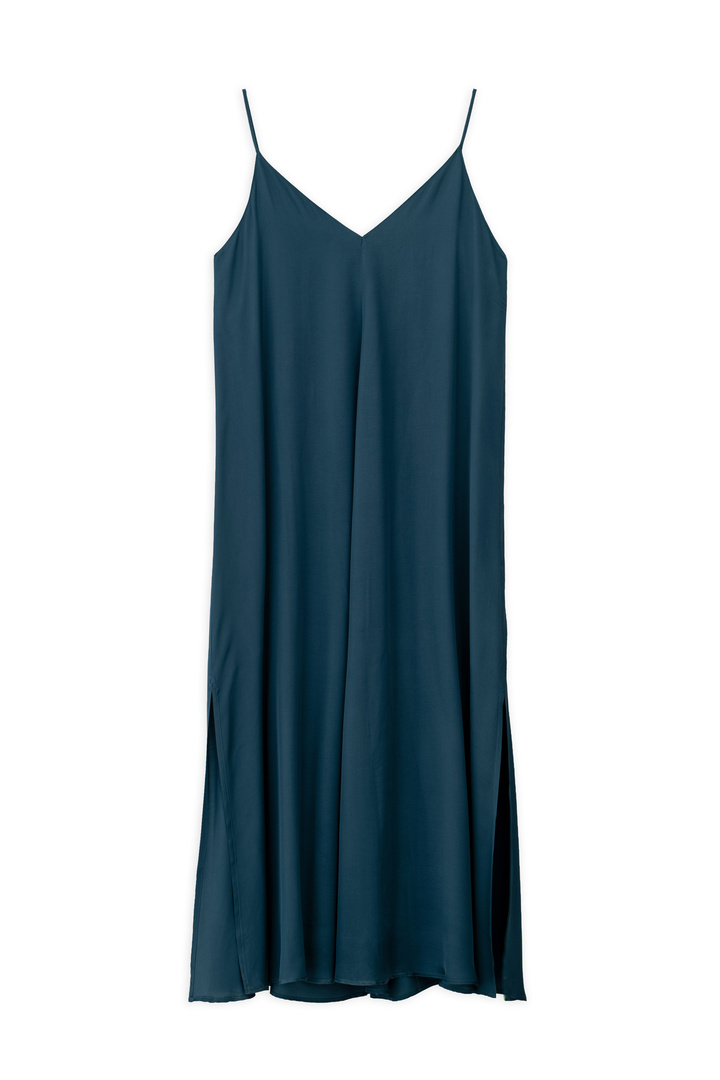 SATIN FINE ECOVERO SLIP DRESS DARK EMERALD