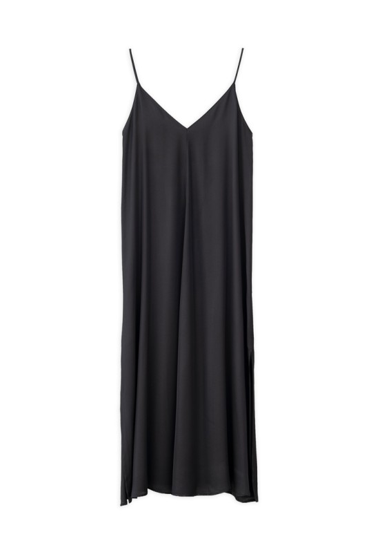 SATIN FINE ECOVERO SLIP DRESS OFF BLACK