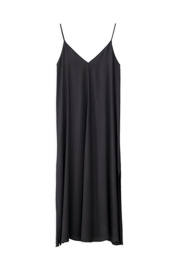 SATIN FINE ECOVERO SLIP DRESS OFF BLACK