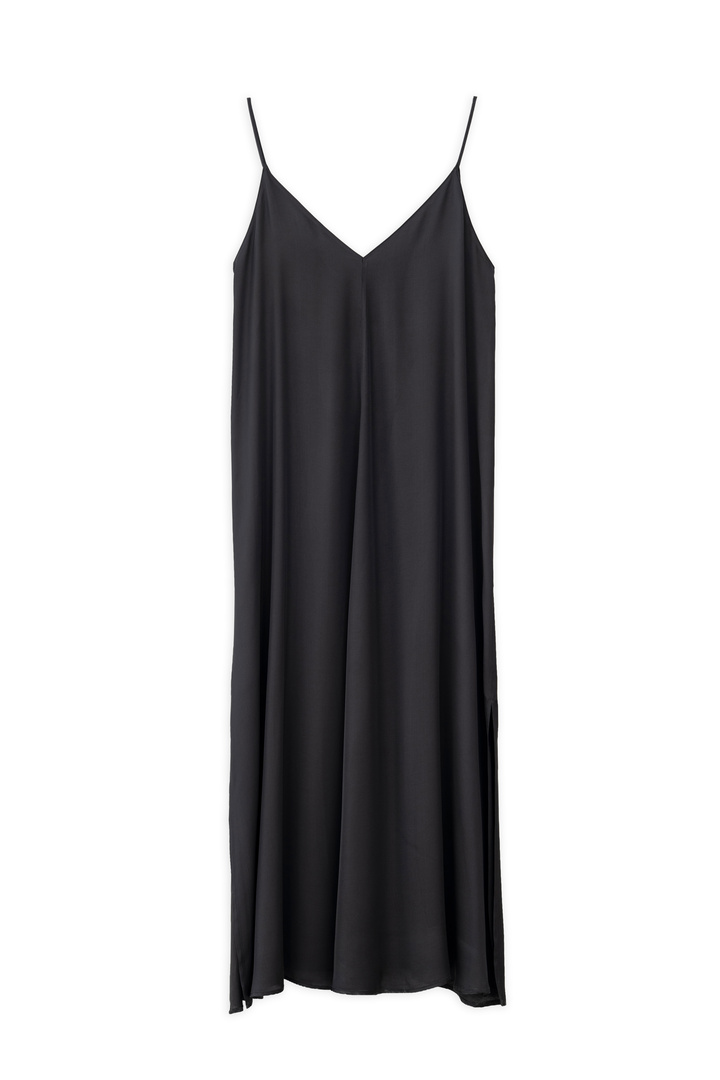 SATIN FINE ECOVERO SLIP DRESS OFF BLACK