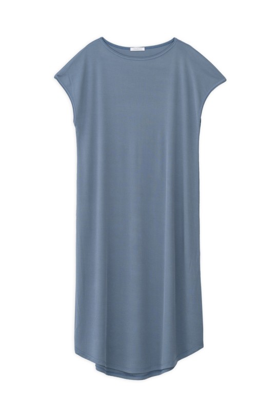 RIB LOOSE DRESS DUSTY BLUE
