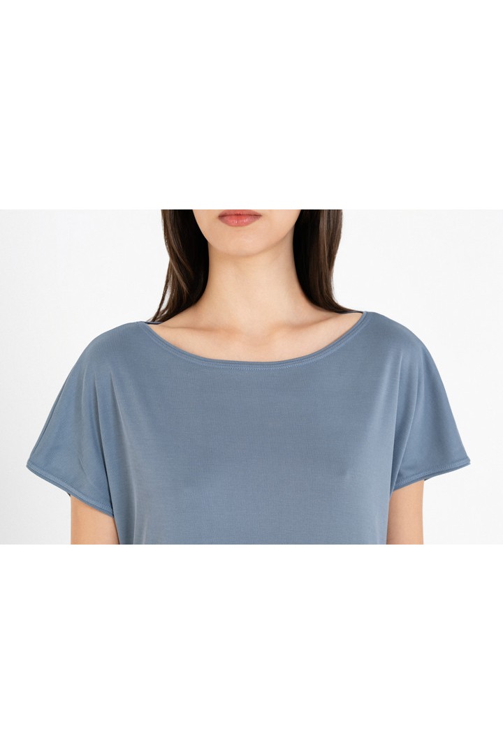 RIB LOOSE DRESS DUSTY BLUE