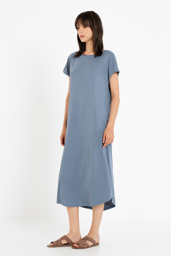 RIB LOOSE DRESS DUSTY BLUE
