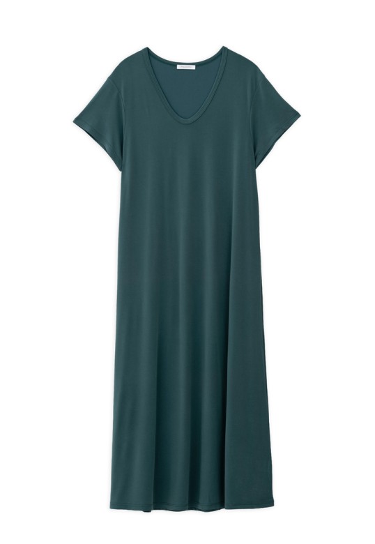 BASIC CUPRO SHORT SLEEVE DRESS GREEN