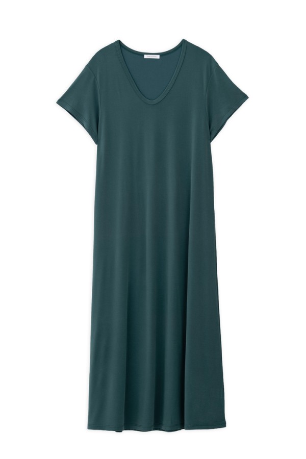BASIC CUPRO SHORT SLEEVE DRESS GREEN