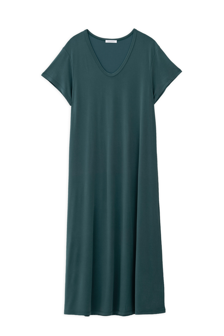 BASIC CUPRO SHORT SLEEVE DRESS GREEN
