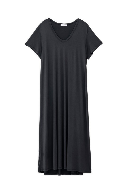 BASIC CUPRO SHORT SLEEVE DRESS OFF BLACK