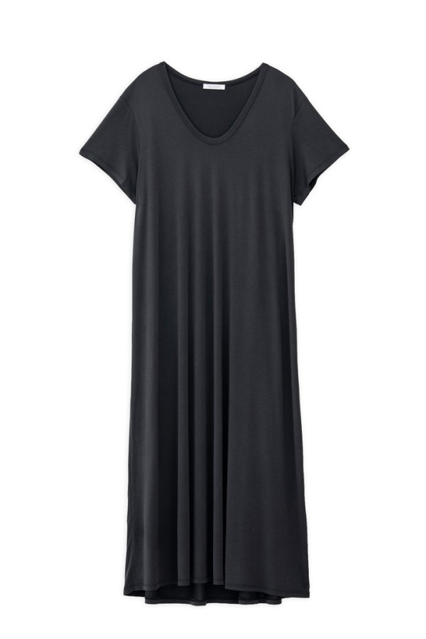 BASIC CUPRO SHORT SLEEVE DRESS OFF BLACK