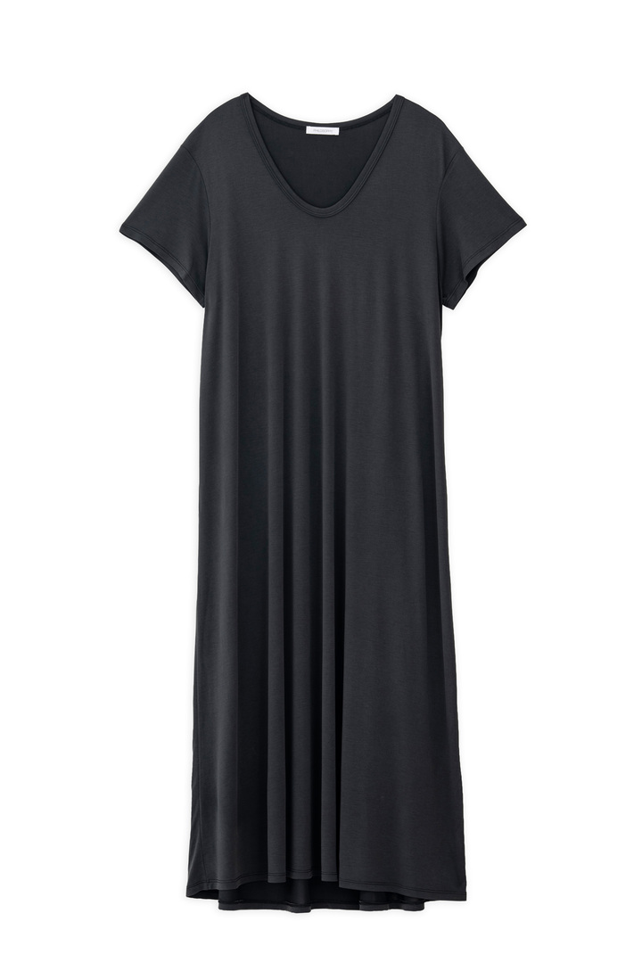 BASIC CUPRO SHORT SLEEVE DRESS OFF BLACK