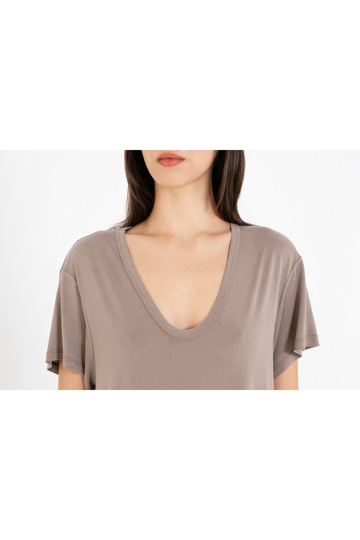 BASIC CUPRO SHORT SLEEVE DRESS TAUPE