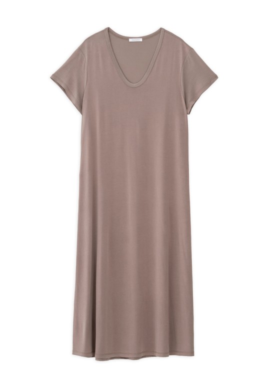 BASIC CUPRO SHORT SLEEVE DRESS TAUPE