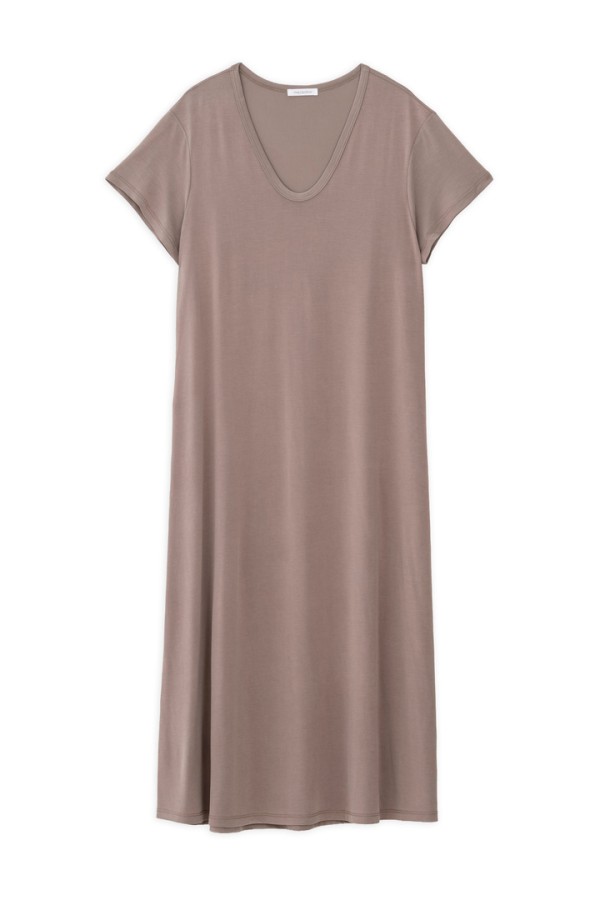 BASIC CUPRO SHORT SLEEVE DRESS TAUPE