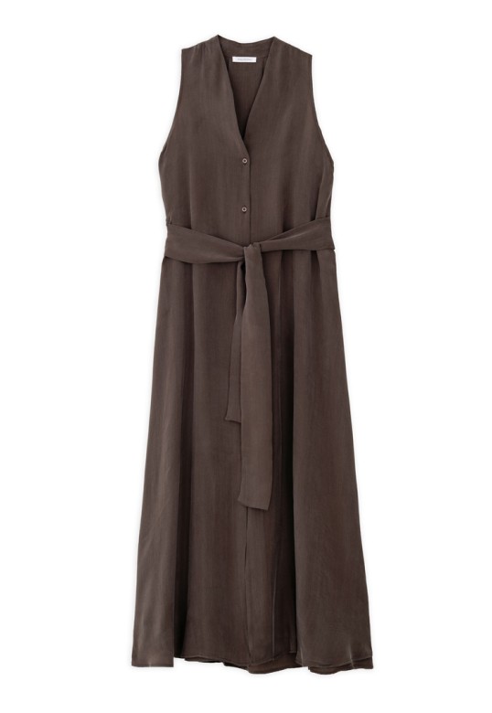 CUPRO HALTER NECK SHIRTDRESS BROWN