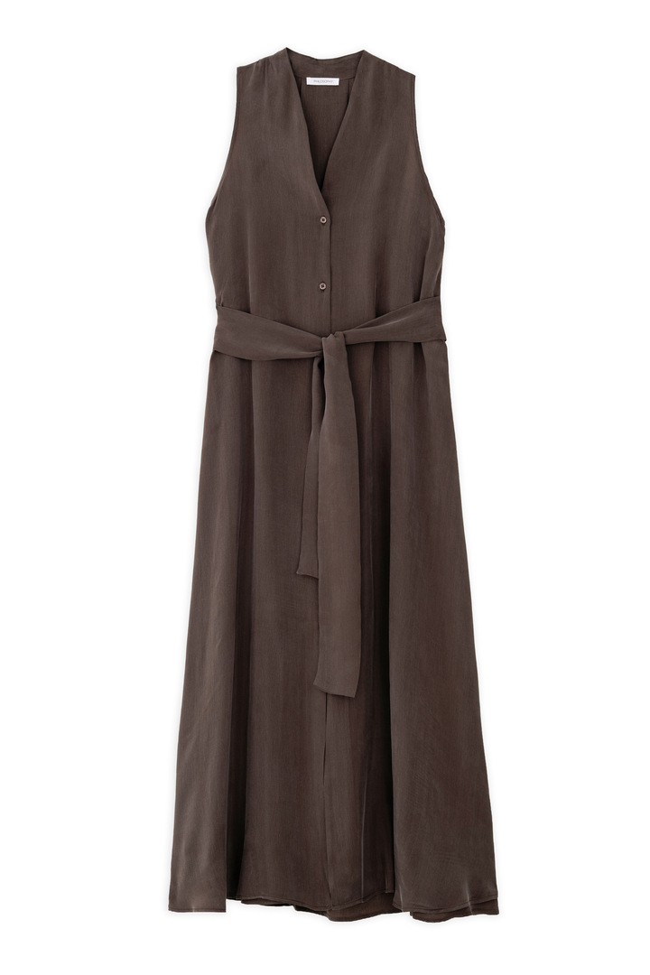 CUPRO HALTER NECK SHIRTDRESS BROWN