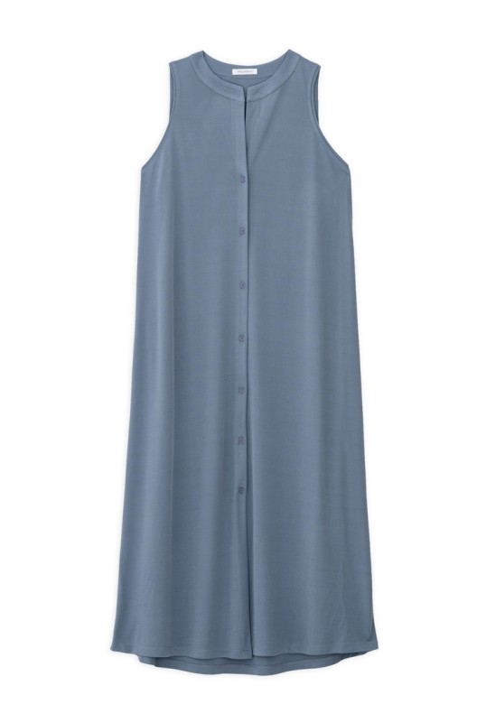 RIB HALTER NECK DRESS DUSTY BLUE