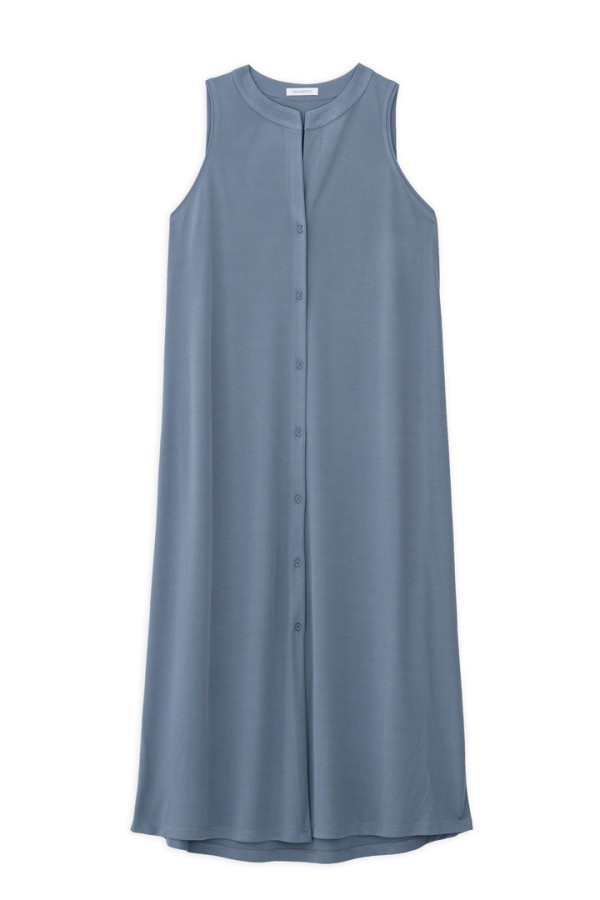RIB HALTER NECK DRESS DUSTY BLUE