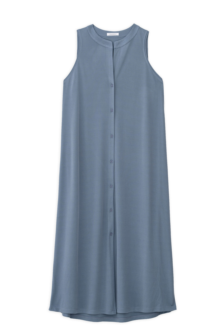 RIB HALTER NECK DRESS DUSTY BLUE