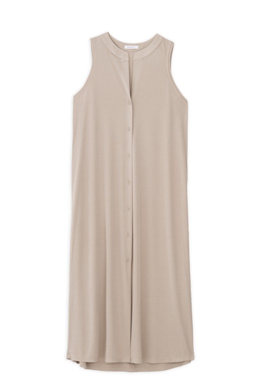 RIB HALTER NECK DRESS LIGHT BEIGE