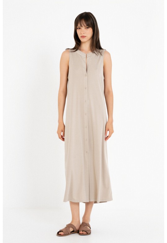 RIB HALTER NECK DRESS LIGHT BEIGE