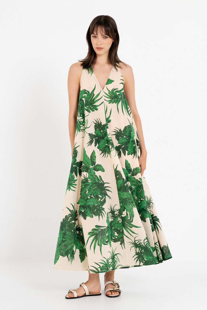 VOILE PRINT SLEEVELESS DRESS GREEN