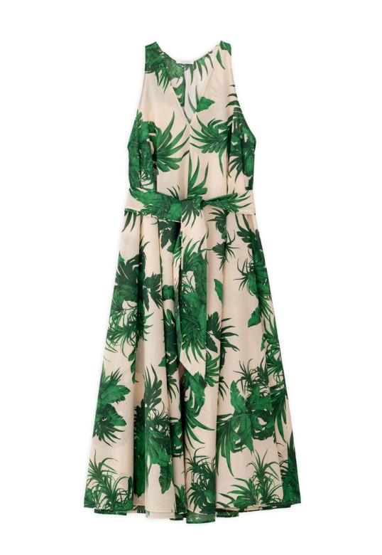 VOILE PRINT SLEEVELESS DRESS GREEN