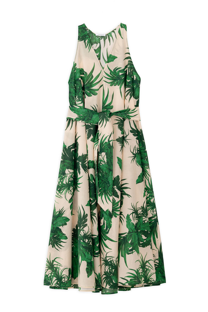 VOILE PRINT SLEEVELESS DRESS GREEN