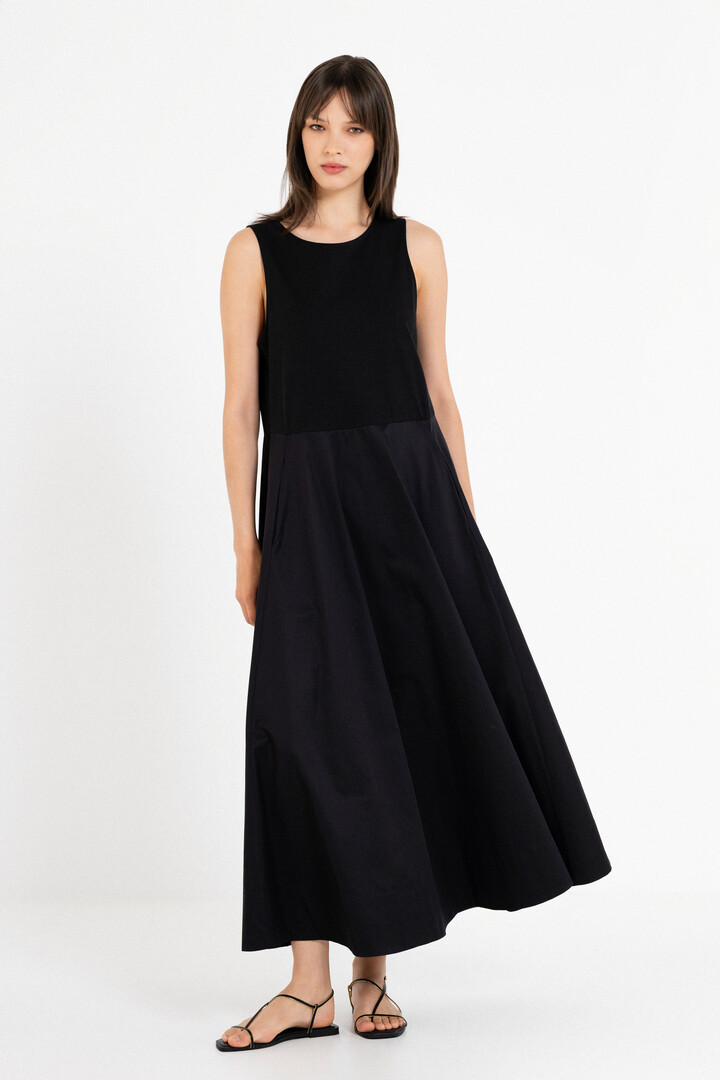 POPLIN SLEEVELESS DRESS BLACK
