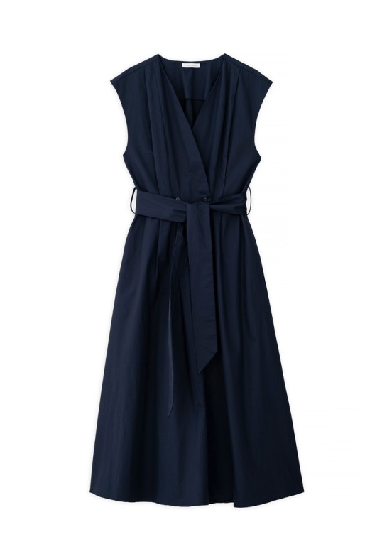 POPLIN WRAP DRESS DARK BLUE