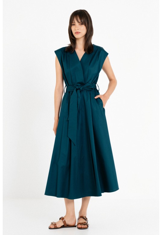 POPLIN WRAP DRESS DARK EMERALD