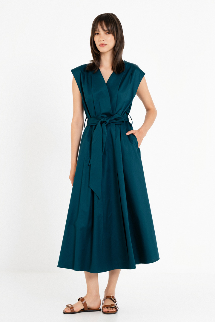 POPLIN WRAP DRESS DARK EMERALD