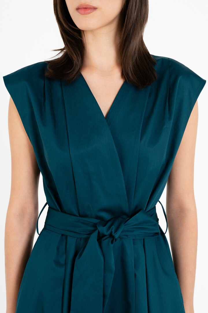 POPLIN WRAP DRESS DARK EMERALD