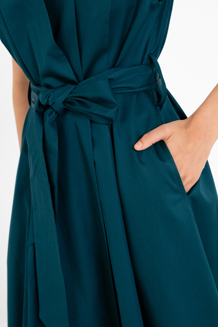 POPLIN WRAP DRESS DARK EMERALD