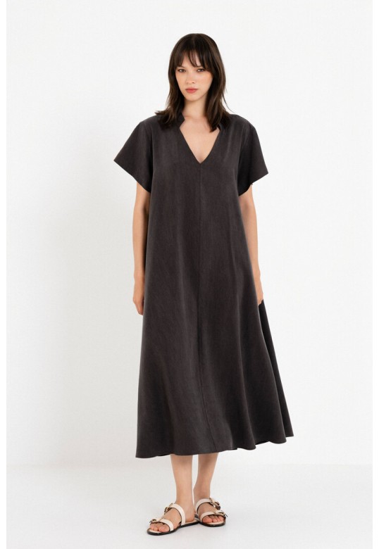 WASHED TENCEL DRESS DARK BROWN
