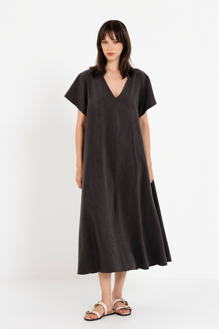 WASHED TENCEL DRESS DARK BROWN