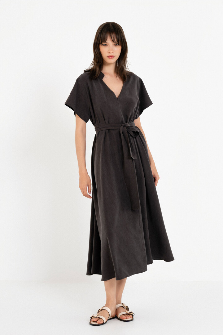 WASHED TENCEL DRESS DARK BROWN