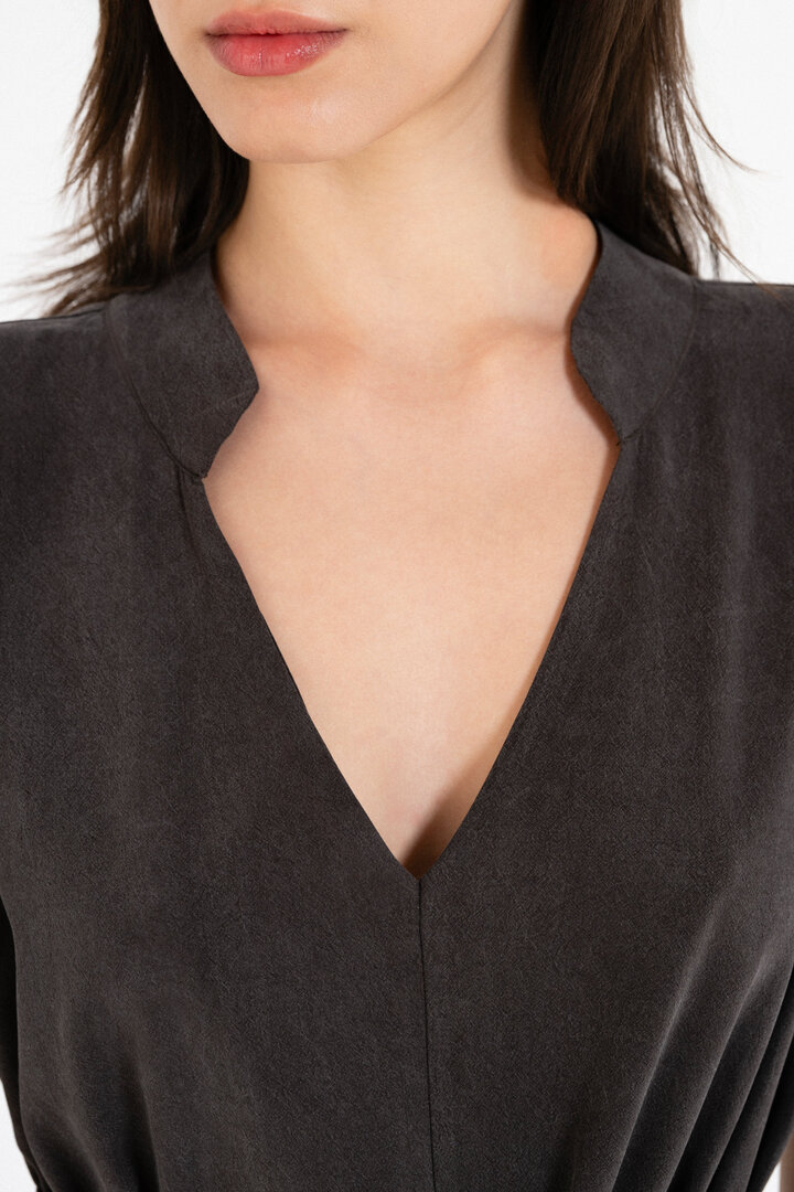 WASHED TENCEL DRESS DARK BROWN