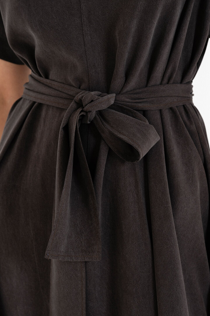 WASHED TENCEL DRESS DARK BROWN