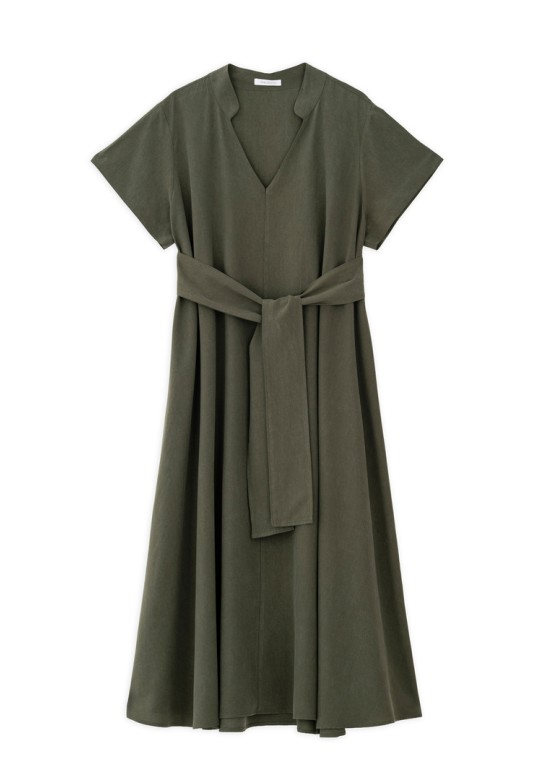 WASHED TENCEL DRESS DARK GREEN