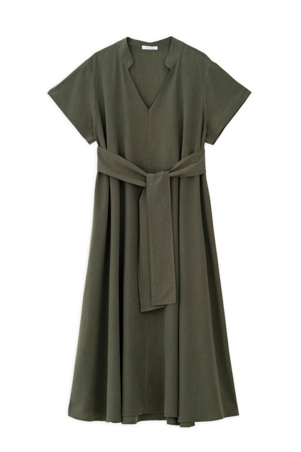 WASHED TENCEL DRESS DARK GREEN